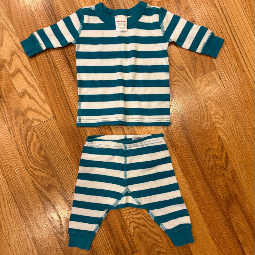 Hanna Andersson Teal and White Striped Outfit